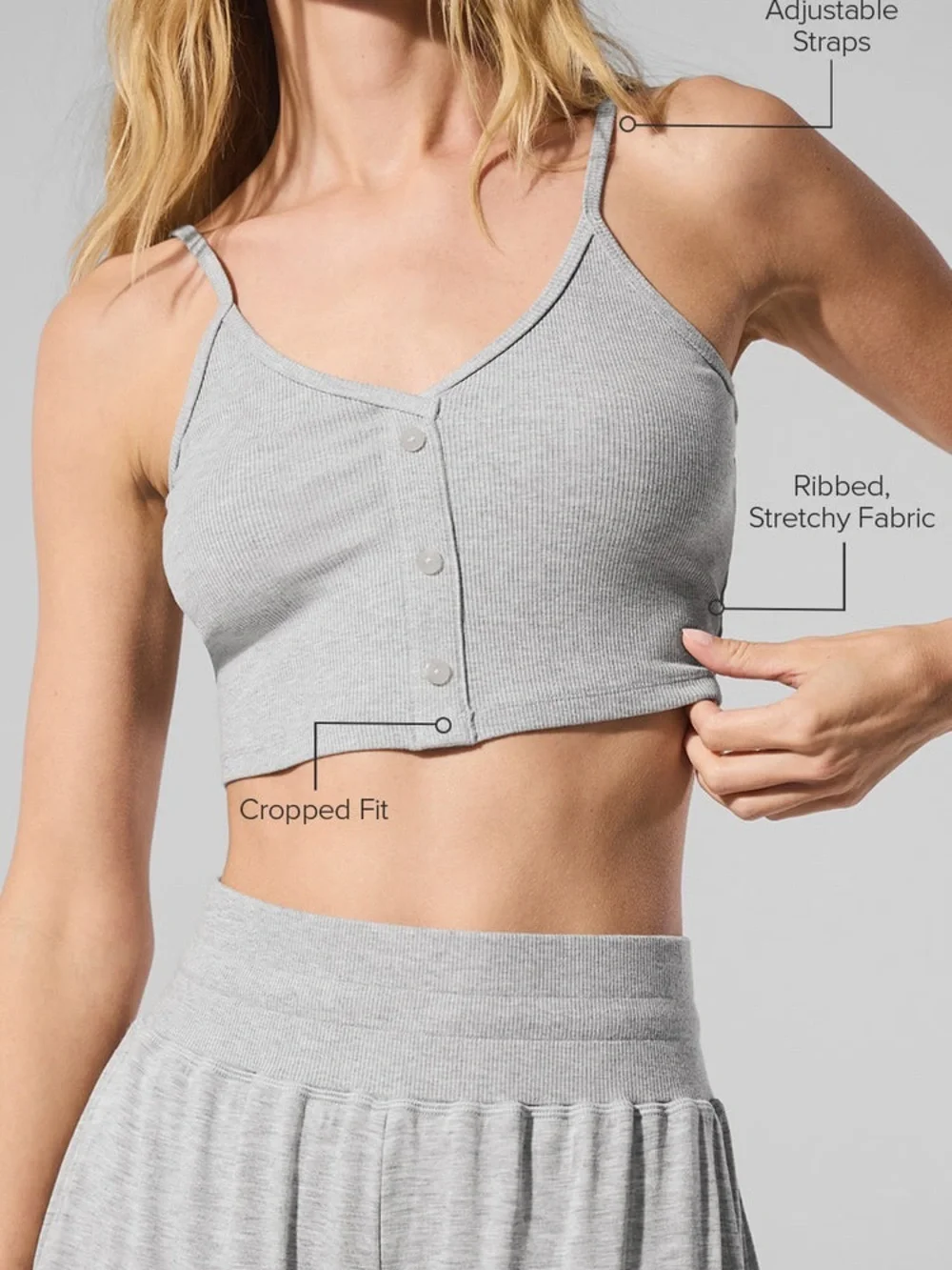 NWT ALO Ribbed Delicate Lounge Tank Athletic Heather Grey Size S
